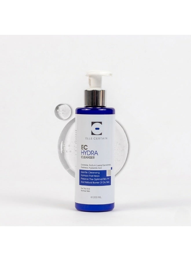 ELLE CERTAIN EC Hydra Cleanser for Normal to Dry Skin 200ml   Hydrating Facial Wash with Ceramide, Panthenol & Hyaluronic Acid, Gentle Fragrance-Free Face Cleanser - Image 1