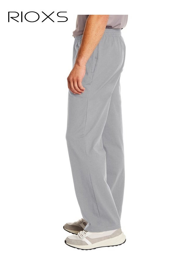 RIOXS Men's Cotton Casual Pants, Gray Loose Fit Straight Leg Sweatpants with Elastic Waist for Workout, Gym and Home  - Image 3