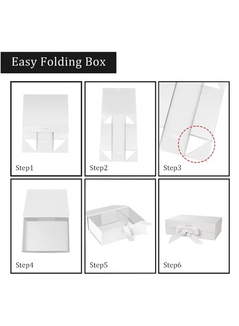 Luxury Magnetic Gift Box, White Medium Gift Box with Ribbon, Folding Gift Box for Presents With Magnetic Lid, Suitable for Festival, Birthday, Anniversary, 26x19x8 cm - Image 2