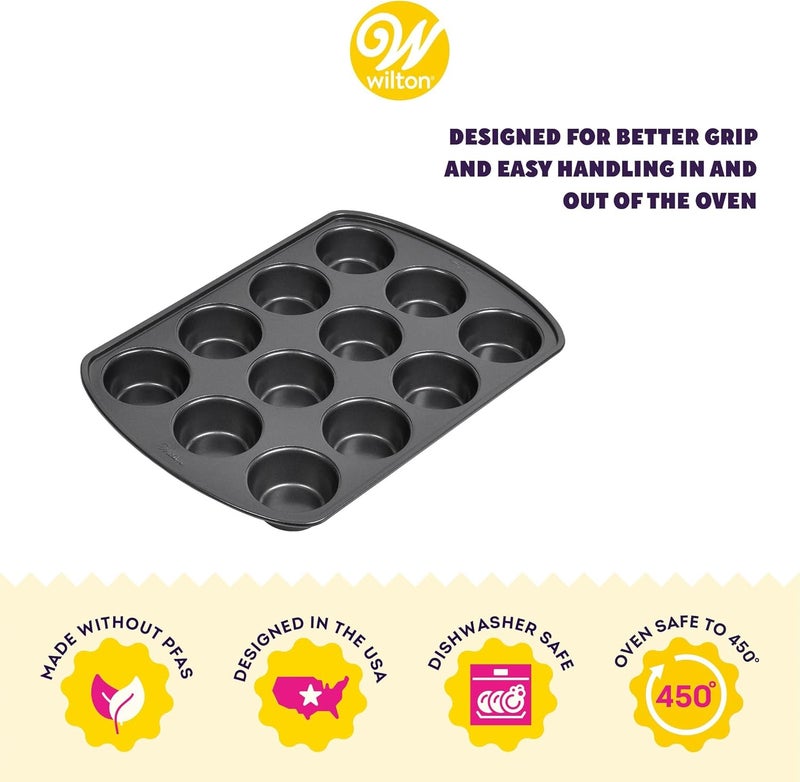 Wilton Perfect Results Premium NonStick Cupcake Pan 12Cup Muffin Tin Steel Baking Supplies - Image 2