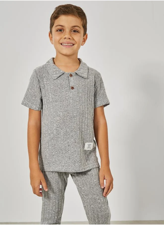 ستايلي Rib Knit Polo T-Shirt & Joggers Set