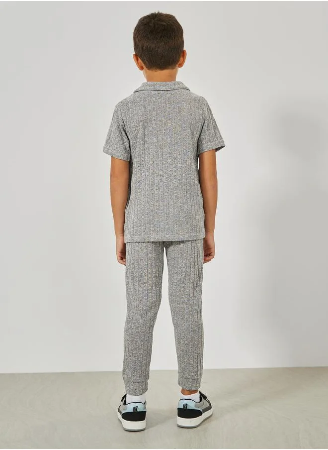 ستايلي Rib Knit Polo T-Shirt & Joggers Set
