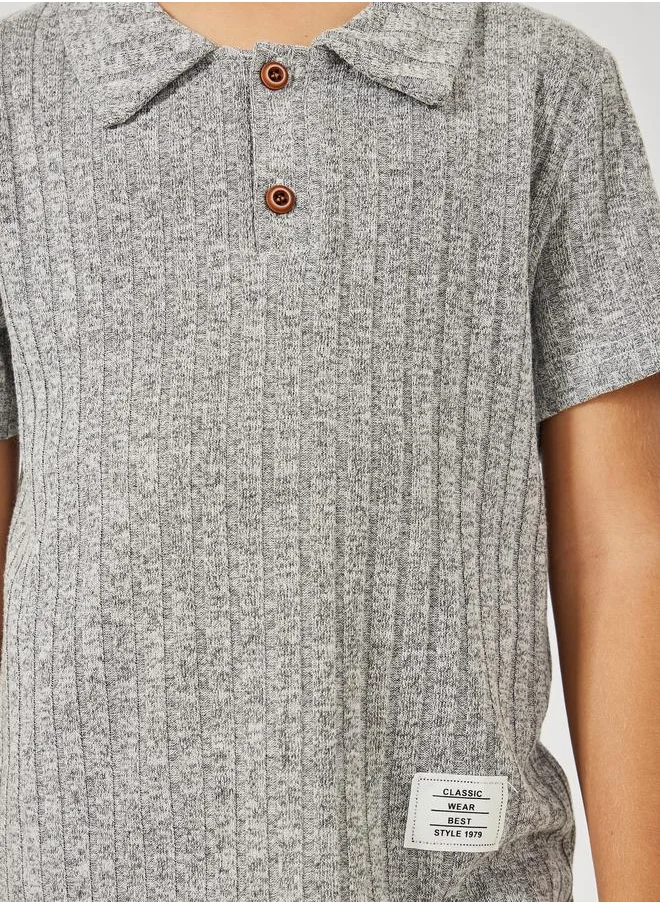 ستايلي Rib Knit Polo T-Shirt & Joggers Set