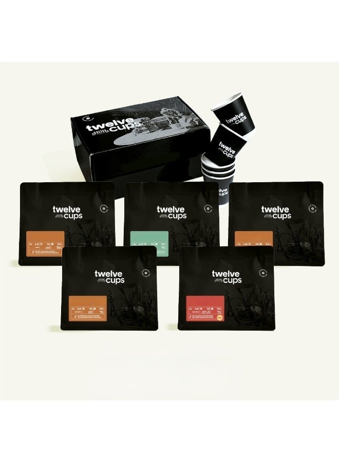 12 Cups Drip Package – 5 Specialty Coffee Beans (250g Each) + 5 Paper Cups - Image 1