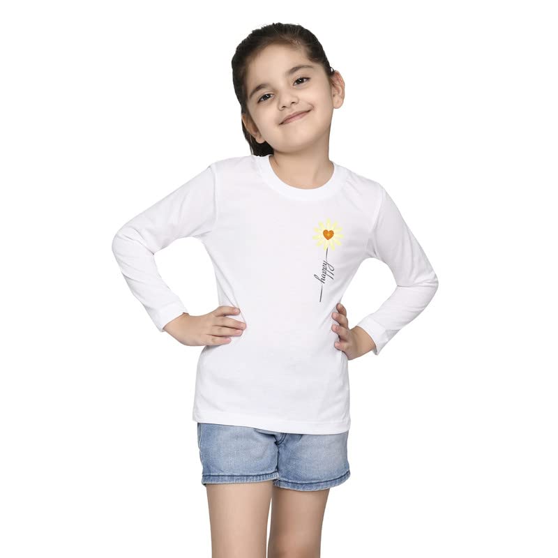 Nusyl Girls Full Sleeves T-Shirt for Kids | Cute Printed Casual Wear | Soft Cotton Blend | Comfortable Regular Fit | 2-16 Years | White - Image 1