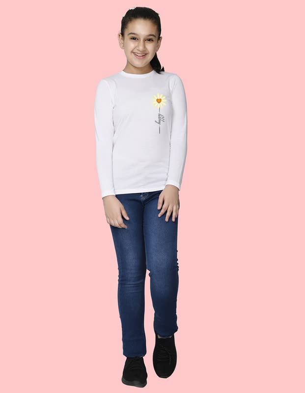 Nusyl Girls Full Sleeves T-Shirt for Kids | Cute Printed Casual Wear | Soft Cotton Blend | Comfortable Regular Fit | 2-16 Years | White - Image 3