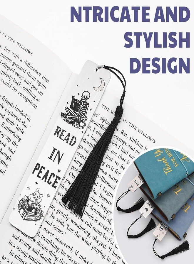 Honoson 8 Pcs Skeleton Gothic Bookmarks Funny Book Lover Bookmark Skull Novelty Metal Bookmarks with Tassels for Women Men Reading Accessories Halloween Birthday Gifts - Image 3