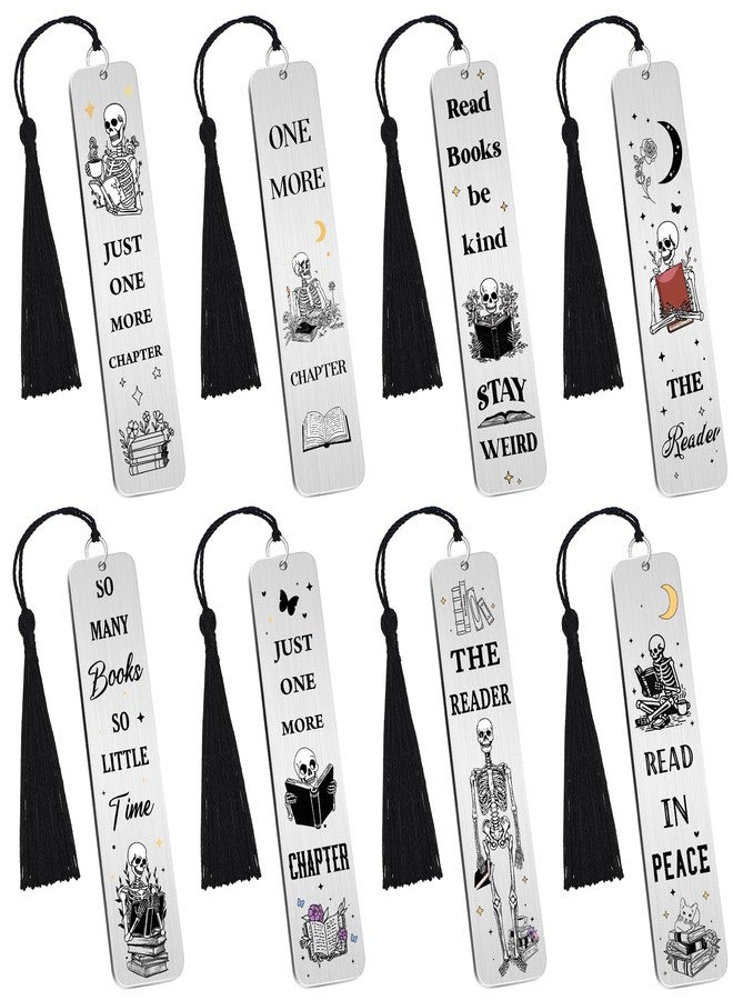 Honoson 8 Pcs Skeleton Gothic Bookmarks Funny Book Lover Bookmark Skull Novelty Metal Bookmarks with Tassels for Women Men Reading Accessories Halloween Birthday Gifts - Image 1