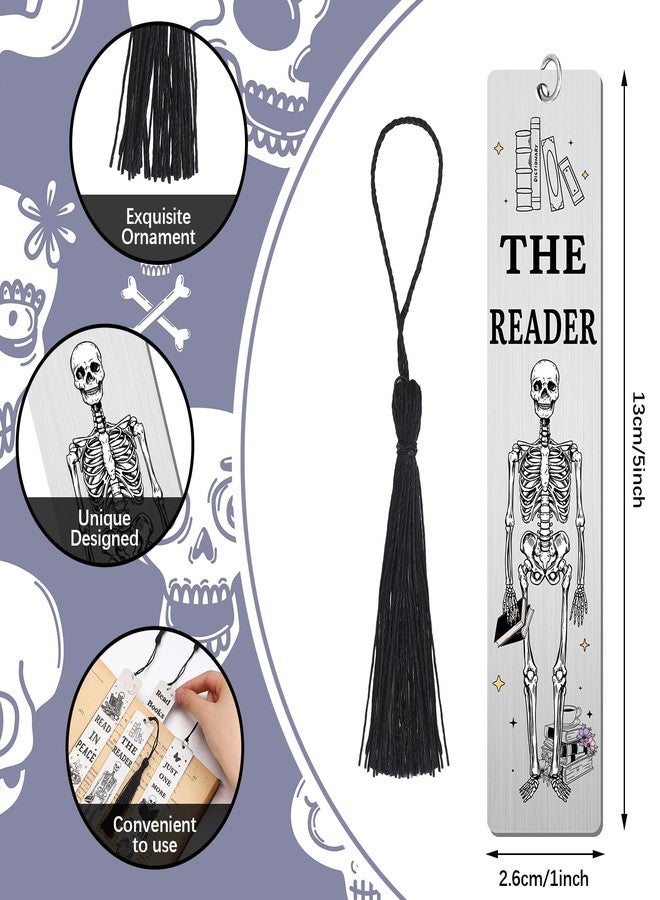 Honoson 8 Pcs Skeleton Gothic Bookmarks Funny Book Lover Bookmark Skull Novelty Metal Bookmarks with Tassels for Women Men Reading Accessories Halloween Birthday Gifts - Image 2