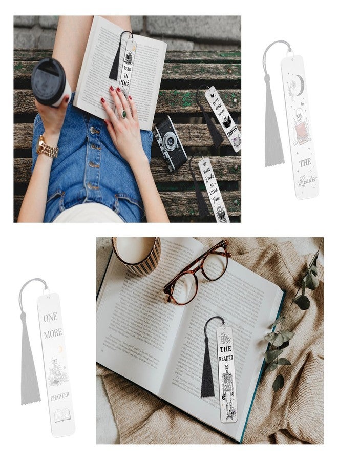 Honoson 8 Pcs Skeleton Gothic Bookmarks Funny Book Lover Bookmark Skull Novelty Metal Bookmarks with Tassels for Women Men Reading Accessories Halloween Birthday Gifts - Image 5