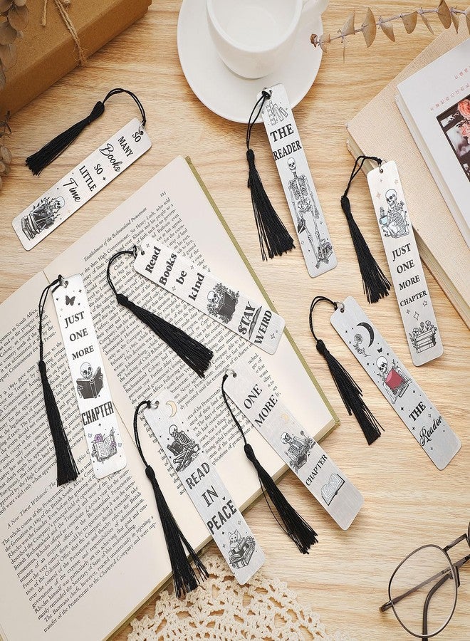 Honoson 8 Pcs Skeleton Gothic Bookmarks Funny Book Lover Bookmark Skull Novelty Metal Bookmarks with Tassels for Women Men Reading Accessories Halloween Birthday Gifts - Image 4
