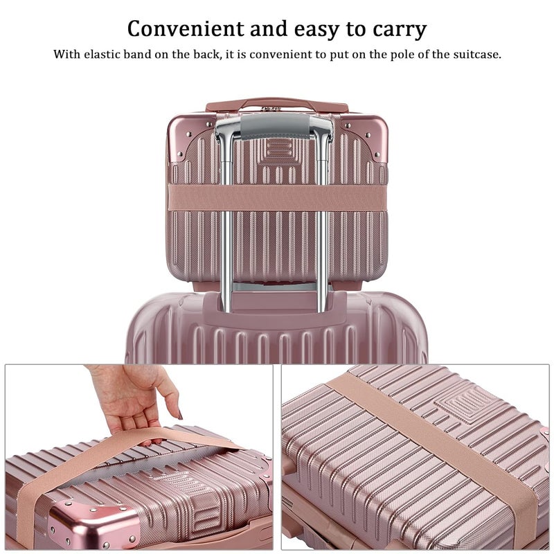 TONSYL Hard Shell Cosmetic Bag Case Travel Hand Luggage Small Portable Carrying Suitcase Makeup Case for Women Organizer Box Vanity Mini Suitcase 14 Books Bottles Clothes Rose GoldWhite - Image 3
