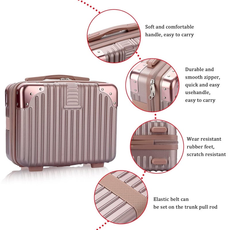 TONSYL Hard Shell Cosmetic Bag Case Travel Hand Luggage Small Portable Carrying Suitcase Makeup Case for Women Organizer Box Vanity Mini Suitcase 14 Books Bottles Clothes Rose GoldWhite - Image 4