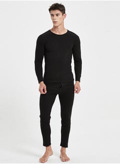 Nanjiren Double-Sided Wool Warm Pajama Set For Men's Autumn Clothes And Pants Cold Weather Warm Underwear In Black  - Image 1