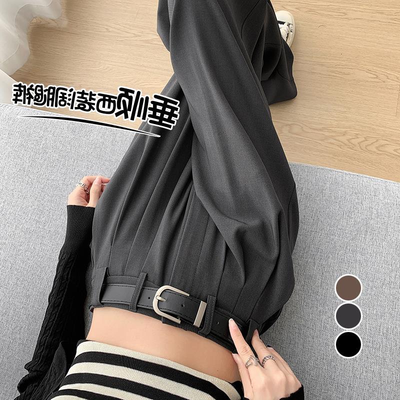 Real S Casual Suit Wide Leg Pants Women'S Straight Tube Small Dosing Black Casual Long Pants - Image 3