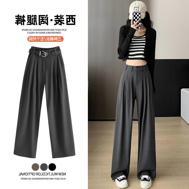 Real S Casual Suit Wide Leg Pants Women'S Straight Tube Small Dosing Black Casual Long Pants - Image 5