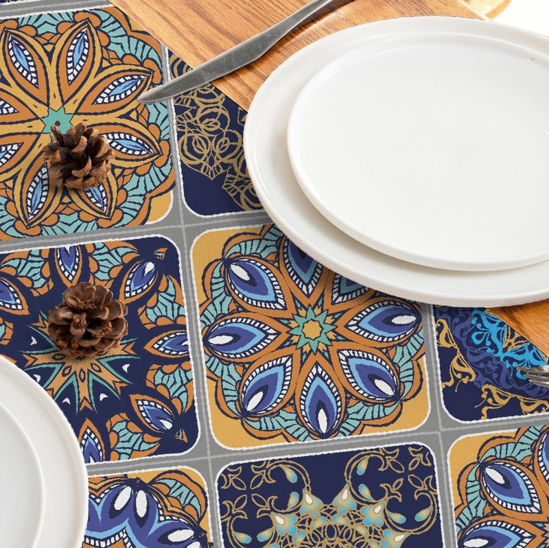 Winotic Boho Bohemian Table Runner 36 Inches Long, Vintage Seasonal Blue Table Runners for Party Kitchen Dining Coffee Table Bedroom Dressers Indoor Outdoor, Machine Washable (Bohemian C, 13” x 36”) - Image 5
