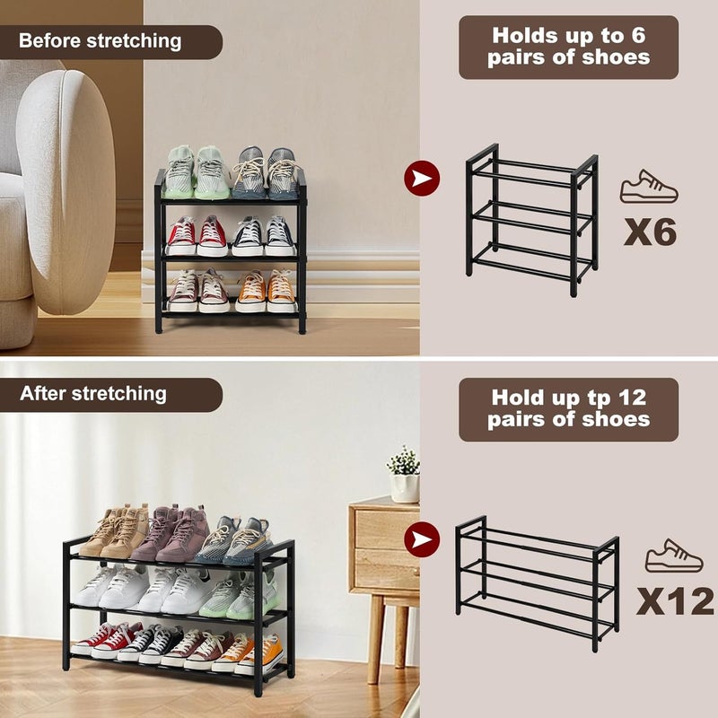SALADAYS 3-Tier Expandable Shoe Rack, Adjustable Shoe Storage Shelf Organizer, Sturdy and Durable Metal Structure Free Standing Shoe Rack for Closet Entryway Doorway(Black) - Image 4