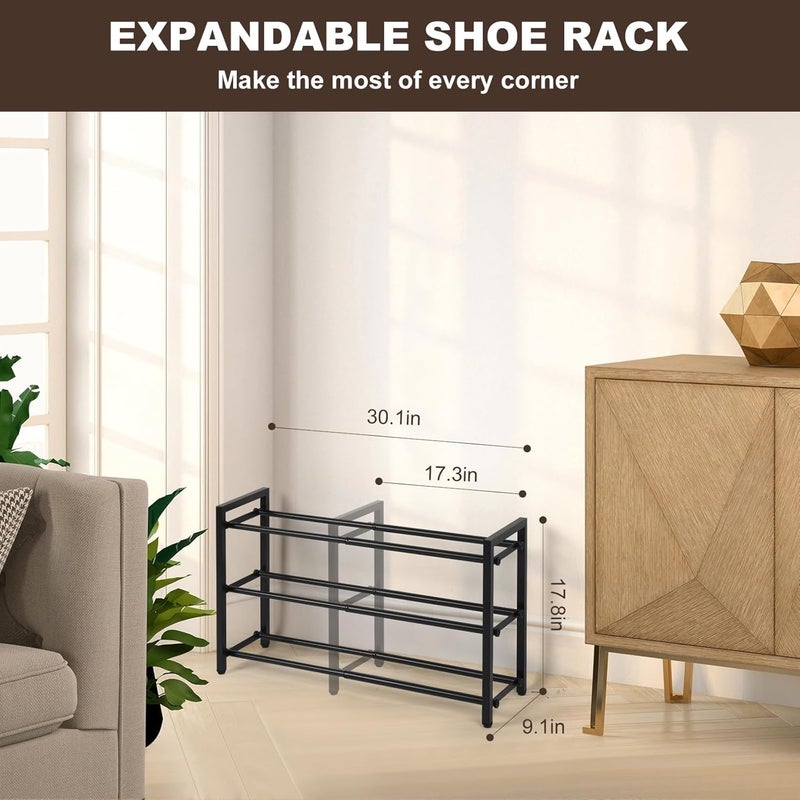 SALADAYS 3-Tier Expandable Shoe Rack, Adjustable Shoe Storage Shelf Organizer, Sturdy and Durable Metal Structure Free Standing Shoe Rack for Closet Entryway Doorway(Black) - Image 2