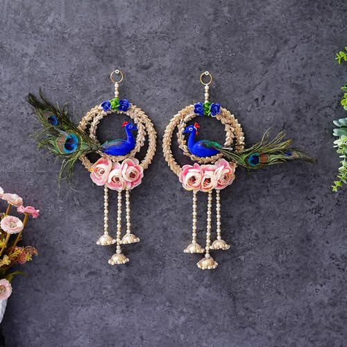 Sanvatsar Shubh-Labh Wall Hanging Decoration 2 Pcs, Size 10 Inch, Pooja Room Decor Items, Door Decorative Items Hanging, Door Tags for Diwali Traditional Wedding Decor, Set of 2 (PEACKOCK Hanging) - Image 5