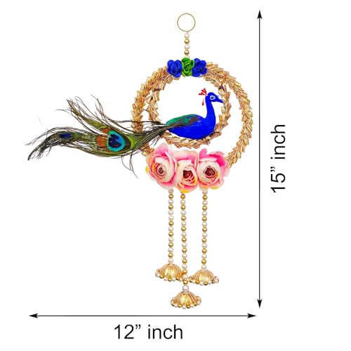 Sanvatsar Shubh-Labh Wall Hanging Decoration 2 Pcs, Size 10 Inch, Pooja Room Decor Items, Door Decorative Items Hanging, Door Tags for Diwali Traditional Wedding Decor, Set of 2 (PEACKOCK Hanging) - Image 4