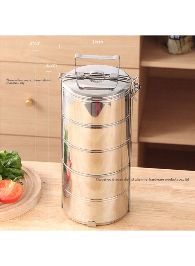 Magnetic And Non-magnetic Thickened Stainless Steel Food Lattice For Workers With Pot And Lattice Food Box With Handle-Specifications:14cm Five Layer-Color:Magnetic-C  - Image 1