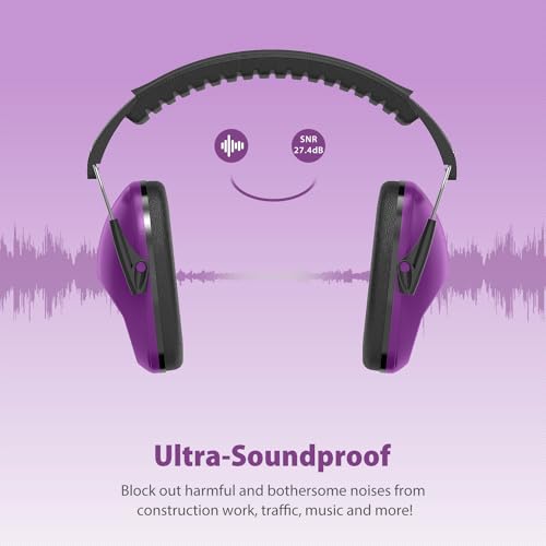 Dr.meter Ear Muffs for Noise Reduction SNR27.4 Kids Ear Protection with Adjustable Headband - Kids Noise Cancelling Headphones for Concerts, Football Game, Fireworks and Air Shows - Dark Purple - Image 3