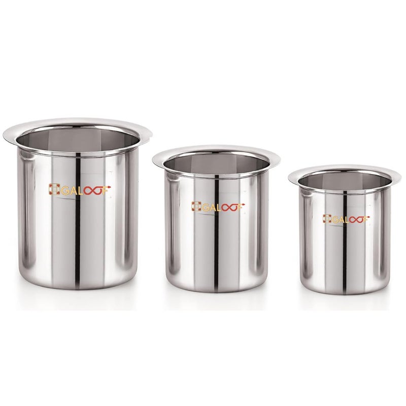 GALOOF GALOOF Stainless Steel Deep Gunj for Boiling Milk and Water | Flat Bottom Deep Milk Pot Set of 3 | Long Tapeli Milk Boiler Vessel | 1 L, 1.3 L, 1.7 L Set of 3 Milk Pot Set  - Image 1