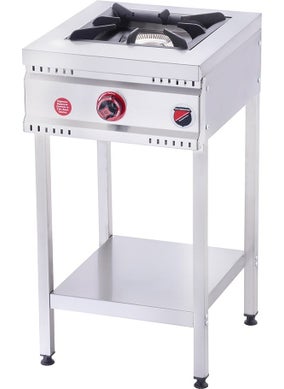 Silverinox Industrial Natural Gas Midi 1-Burner Cooker with Base Shelf