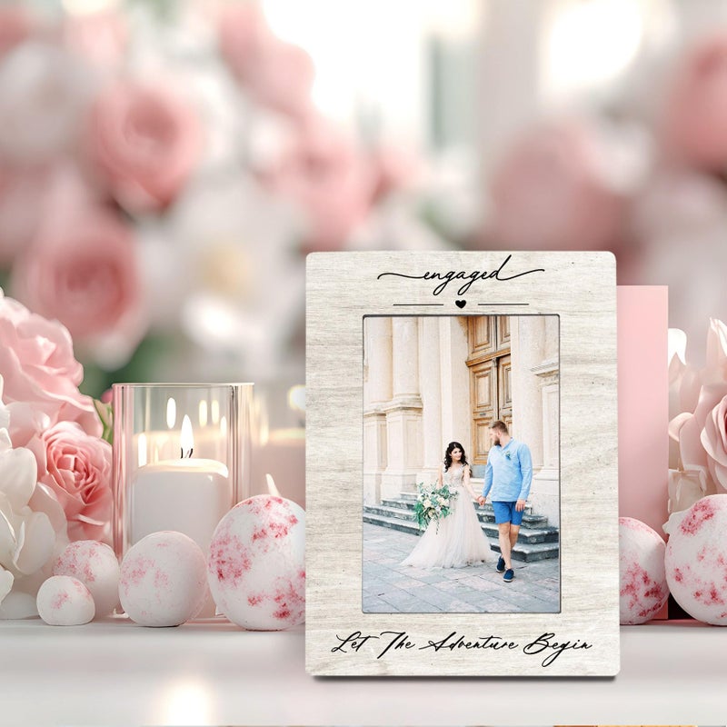 DUXMNAMG Wedding 4x6 Picture Frame, Engagement Photo Frames, Wedding Gifts for Wife Husband Engaged Couples, Couple Newly Engaged Picture Photo Frames for Desk Decor - Image 3