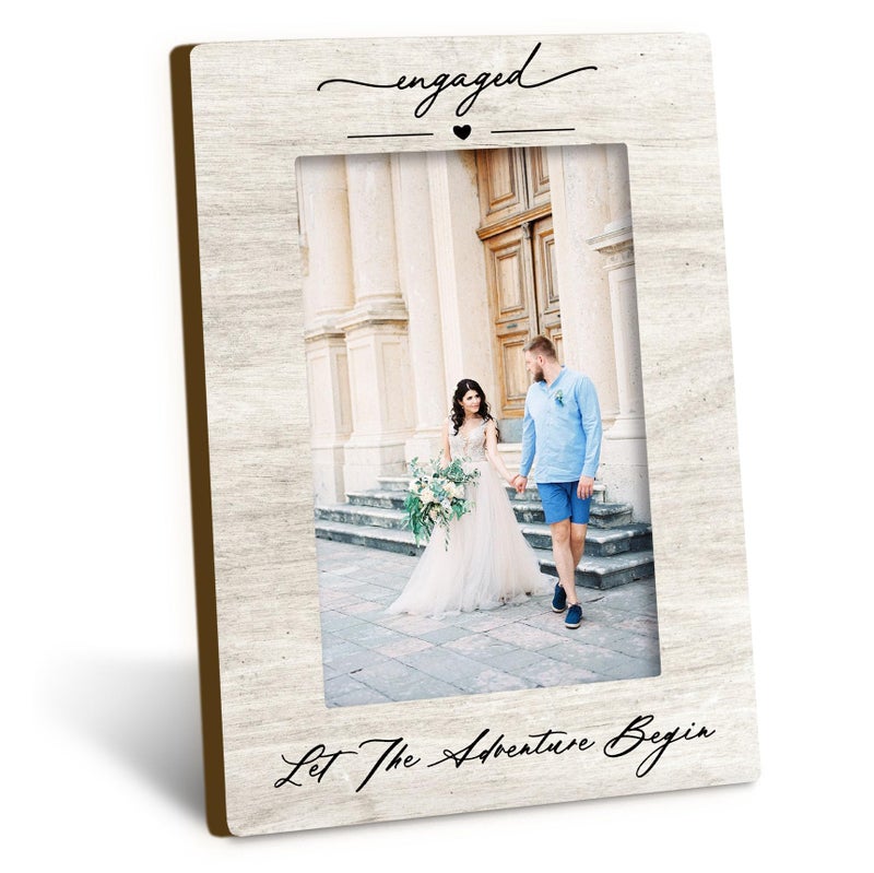 DUXMNAMG Wedding 4x6 Picture Frame, Engagement Photo Frames, Wedding Gifts for Wife Husband Engaged Couples, Couple Newly Engaged Picture Photo Frames for Desk Decor - Image 1