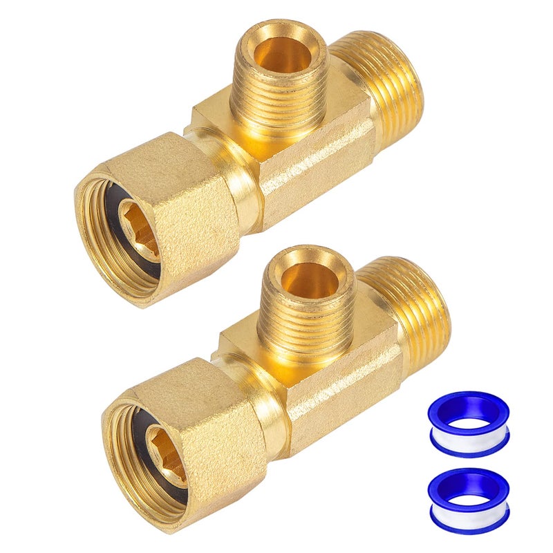 Breezliy Brass Angle Stop AddATee Valve 38 Compression Inlet by 14 Compression Outlet Easy Connect Tee 2 Pack