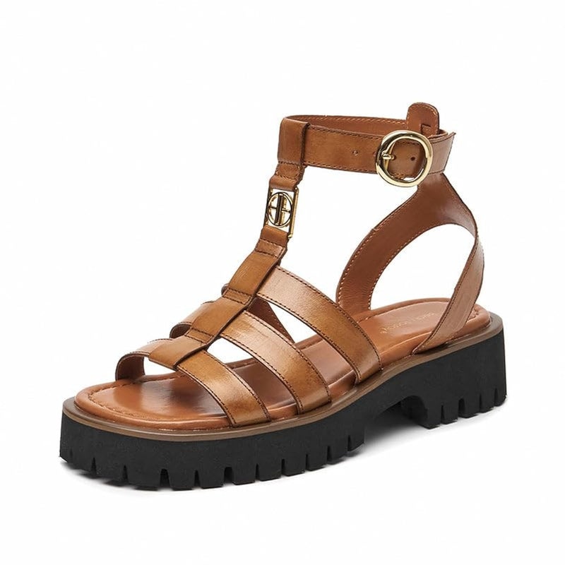 BEAU TODAY Women's Platform Fisherman Sandals, Chunky Gladiator Sandals for Women, Casual Open Toe Leather Sandals, Comfortable Lightweight Dressy Sandals with Ankle Buckle Brown US 9 - Image 1