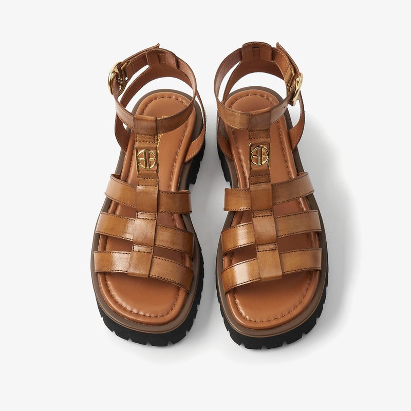 BEAU TODAY Women's Platform Fisherman Sandals, Chunky Gladiator Sandals for Women, Casual Open Toe Leather Sandals, Comfortable Lightweight Dressy Sandals with Ankle Buckle Brown US 9 - Image 5