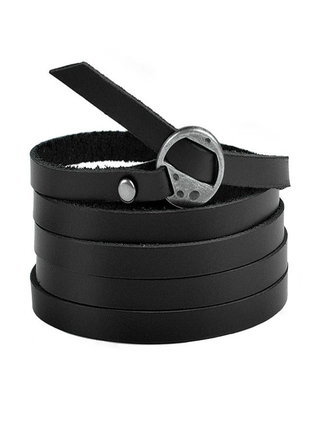 أساور رانتانتو الجلدية الأصلية الملفوفة، أساور عصرية غربية قابلة للتكديس، أساور بوهيمية متعددة الطبقات قابلة للتعديل، مجوهرات للرجال والنساء (أسود) - Image 1