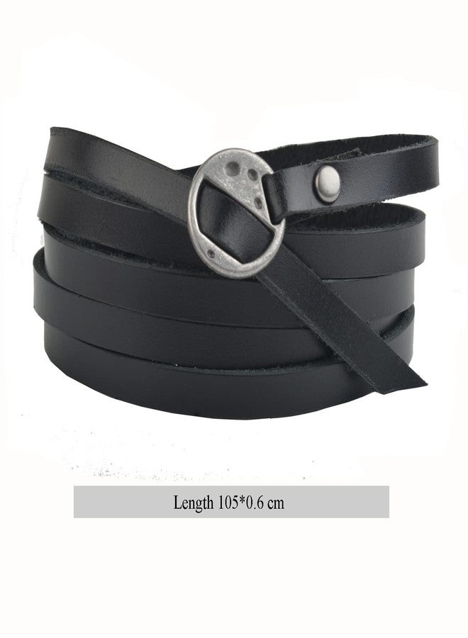 أساور رانتانتو الجلدية الأصلية الملفوفة، أساور عصرية غربية قابلة للتكديس، أساور بوهيمية متعددة الطبقات قابلة للتعديل، مجوهرات للرجال والنساء (أسود) - Image 2