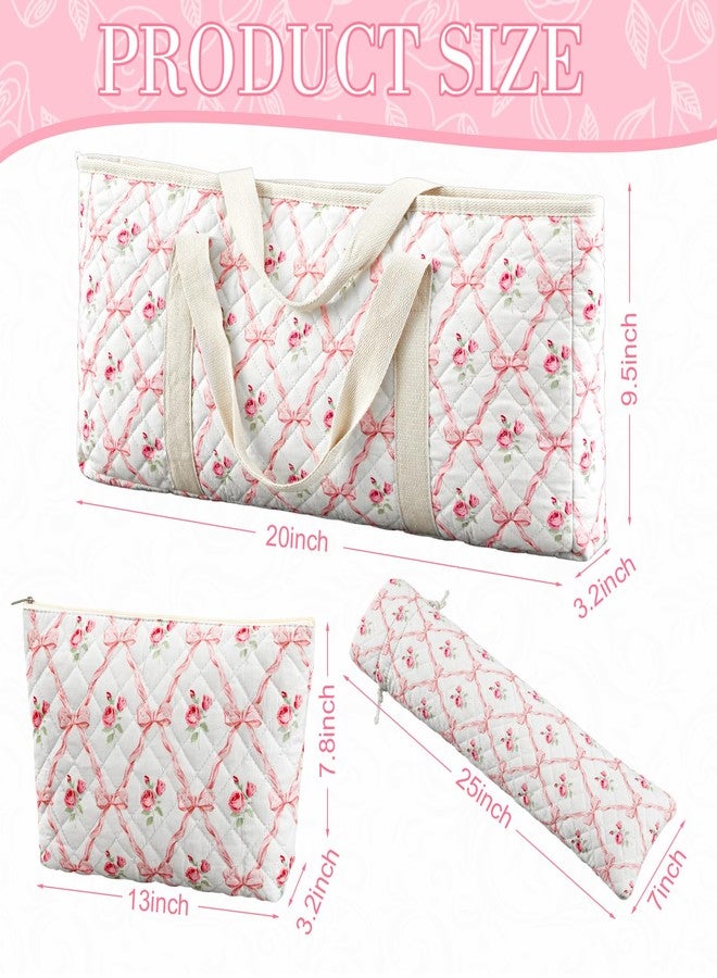 Shinylin 3 Pcs Empty Mahjong Bag Set, Thickened Pink Bow Quilted Carrying Bag Set with Two Wrappers, Card Bags, Mahjong Racks and Card Pusher Drawstring Bags (Case Only) - Image 3