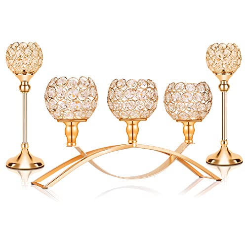 Gold Crystal Candle Holders Decorative Candelabra 3 ArmsCandlesticks Holder Table Centerpiece Center Pieces Decoration for Dining Table Home Decor Wedding Party Anniversary