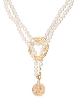 SYOSI Long Pearl Necklaces, Costume Jewellery for Women, Retro Metal Pearl Necklace Elegant Lady White Artificial Pearls Long Sweater Chain Beaded Necklace, 31In Faux Pearls Art Fashion Lovely  - Image 1