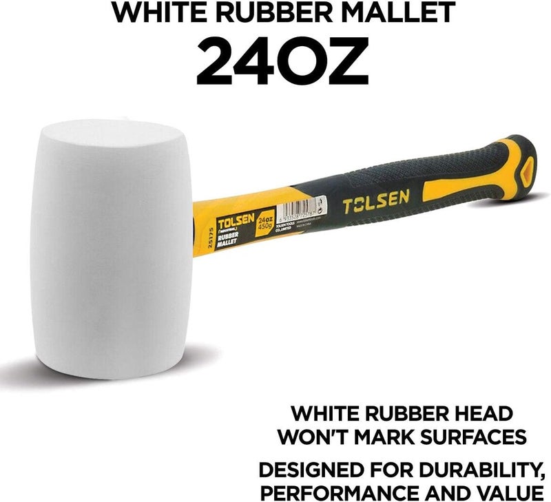 TOLSEN White Rubber Mallet 24oz, Rubber Mallet Hammer, Fiberglass Handle, Double-faced Solid Rubber Head - Soft, Nonslip, Durable Rubber Grip, Mallet for Construction, Wood, Upholstery and Automotive Work - Image 4