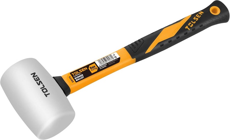 TOLSEN White Rubber Mallet 24oz, Rubber Mallet Hammer, Fiberglass Handle, Double-faced Solid Rubber Head - Soft, Nonslip, Durable Rubber Grip, Mallet for Construction, Wood, Upholstery and Automotive Work - Image 1