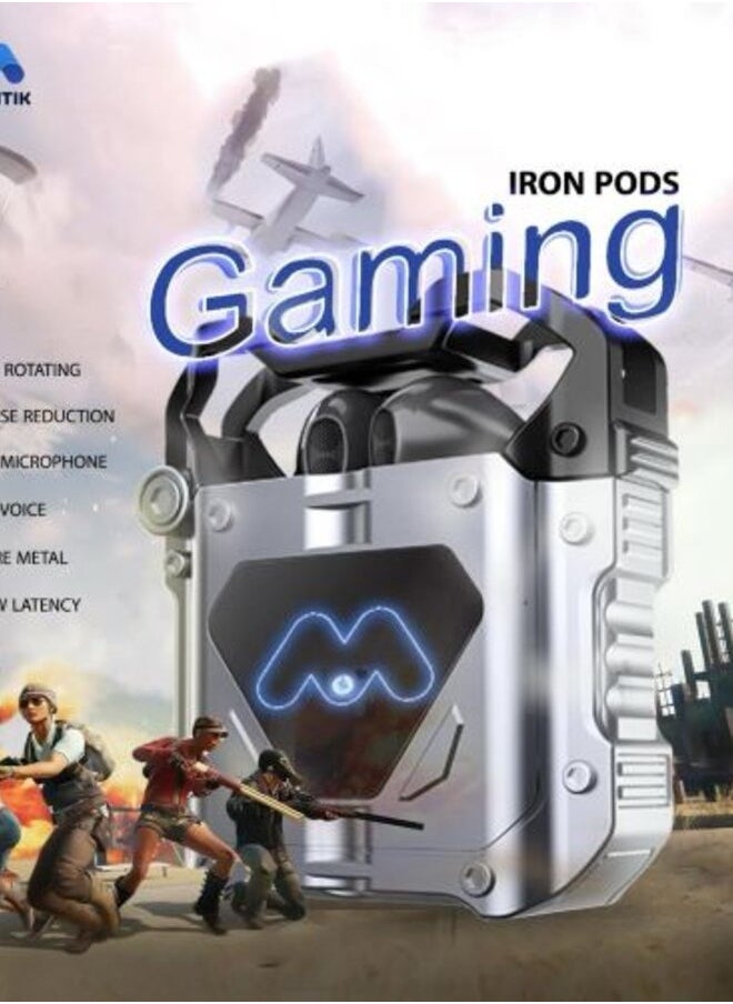 majentik majentik Iron Pods Metal Magnetic Gaming Headphones with Ultra-clear HD Stereo Sound Noise reduction Bluetooth 5.3 Powerful Mic HD Clarity Attractive Lighting - Silver, In-Ear  - Image 1