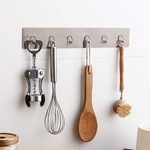 Simxen Self Adhesive Wall Mounted Strip Hook Bathroom Towel RailUtensil Rack Kitchen Hanger 6 Hooks 44 x 8cm - Image 1