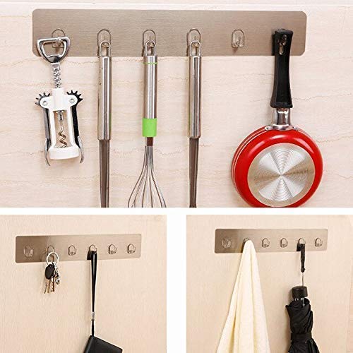 Simxen Self Adhesive Wall Mounted Strip Hook Bathroom Towel RailUtensil Rack Kitchen Hanger 6 Hooks 44 x 8cm - Image 5
