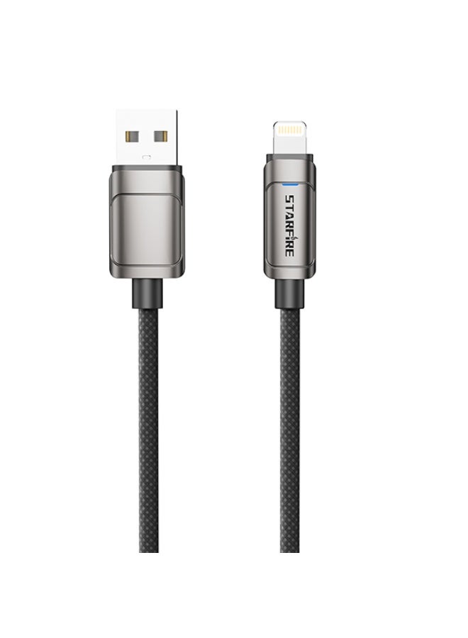Starfire Lightning USB Cable for iPhone/iPad, Zinc Alloy Luxury Braided Data Lead, 3A/10W High-Speed Charging, 48-Count Tangle-Free Weave, 1000mm (Black-Gray) - Image 1
