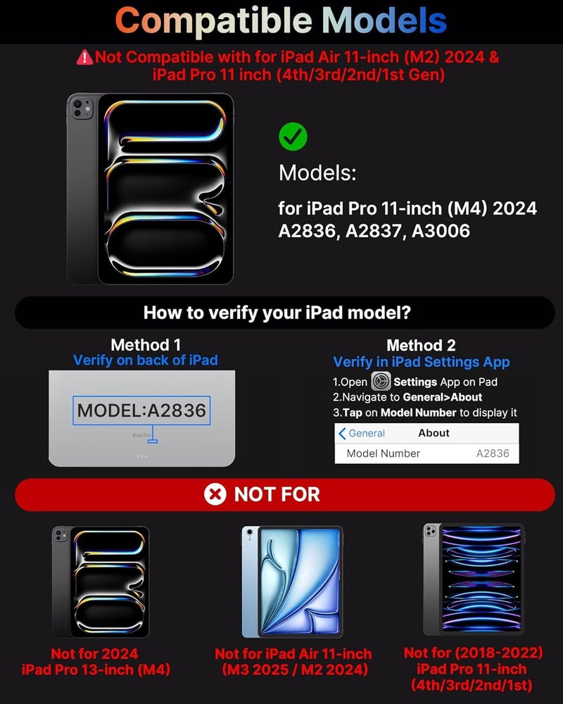 typecase لوحة مفاتيح تعمل باللمس لجهاز iPad Pro مقاس 11 بوصة (M4 2024)، 11 لون مضيء، غلاف واقي قابل للدوران 360°، حامل قلم، لوحة تتبع متعددة اللمس (غير متوافق مع Pro 11 M2، الجيل 11 و Air 11 (M3/M2) - M.Blue - Image 2