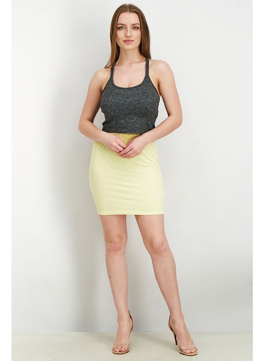 Heartbreak - Women Regular Fit Ribbed Mini Skirt, Yellow - Image 1