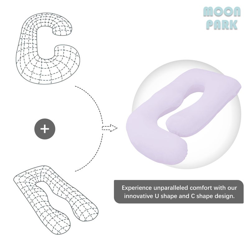 MOON PARK Pregnancy Pillows for Sleeping - U Shaped Full Body Maternity Pillow with Removable Cover - Support for Back, Legs, Belly, Hips - 57 Inch Pregnancy Pillow for Women - Purple - Image 5