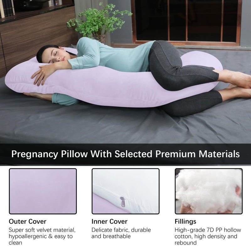 MOON PARK Pregnancy Pillows for Sleeping - U Shaped Full Body Maternity Pillow with Removable Cover - Support for Back, Legs, Belly, Hips - 57 Inch Pregnancy Pillow for Women - Purple - Image 3