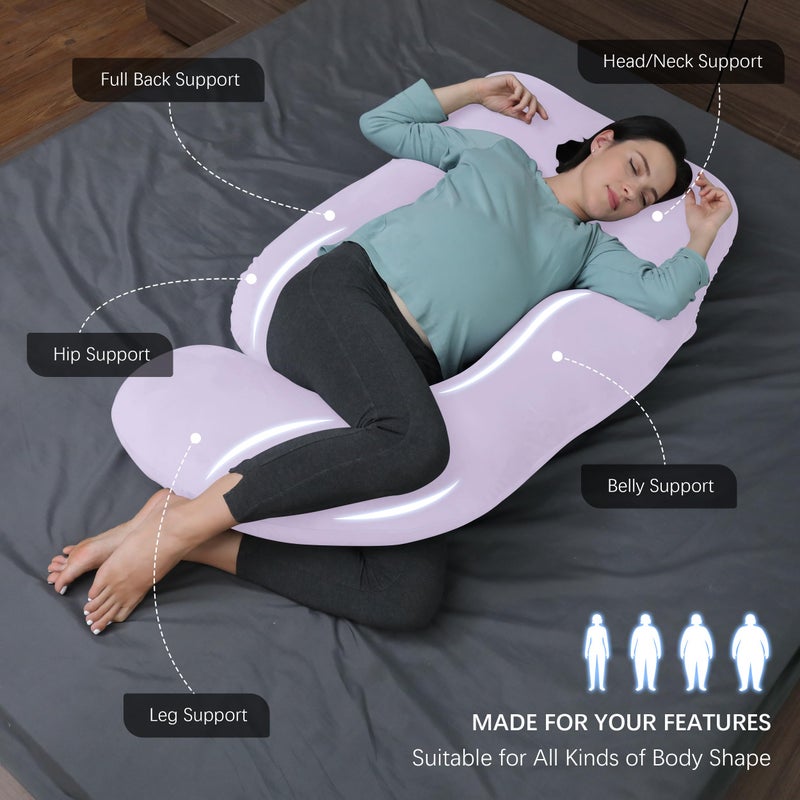 MOON PARK Pregnancy Pillows for Sleeping - U Shaped Full Body Maternity Pillow with Removable Cover - Support for Back, Legs, Belly, Hips - 57 Inch Pregnancy Pillow for Women - Purple - Image 2